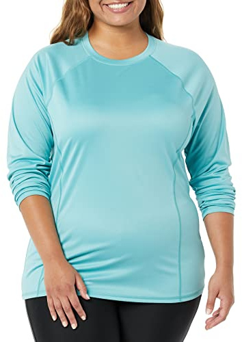 Amazon Essentials Camiseta de protección Solar de Manga Larga para Mujer, Color Azul Aguamarina, Talla 18