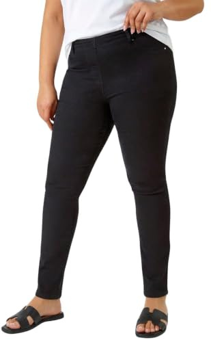 Roman Originals Jeggings for Women UK Jean Ladies Stretchy Trousers Denim Leggings High Waist Rise Pull On Skinny Straight Leg Cotton Pants Smart Casual - Plus Black (31 inch) - Size 22