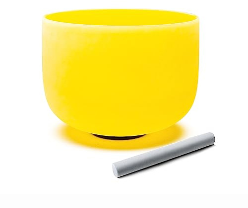 Hye-eun 10 pulgadas E Note 432HZ - Cuenco tibetano de cristal con funda de transporte solar plexo chakra color amarillo sonido Bowl baño mantener el equilibrio, terapia, meditación, yoga