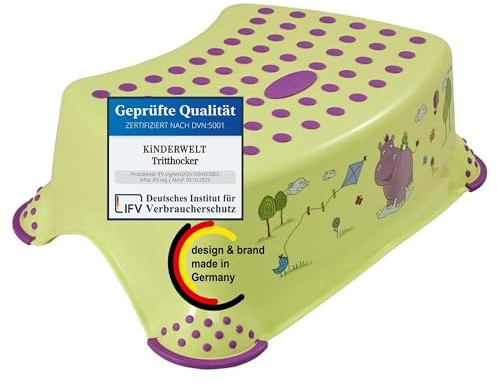 KiNDERWELT Premium Tritthocker für Kinder und Babys, Hippo Design in Grün, Tritthocker Stufe für Kleinkinder ab 18 Monaten, abwischbar, rutschfest und BPA-frei