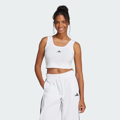 adidas Women's Essentials SMALL Logo Cotton Lifestyle Tank, White/Black, M