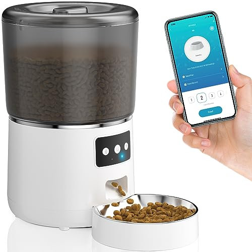 Distributore Automatico Cibo Gatti, 4L Dispenser Cibo Gatti con Timer, 2.4G WiFi Mangiatoia Automatica con Registrazione Vocale 10S e Ciotola in Acciaio Inox, 1-10 Pasti al Giorno