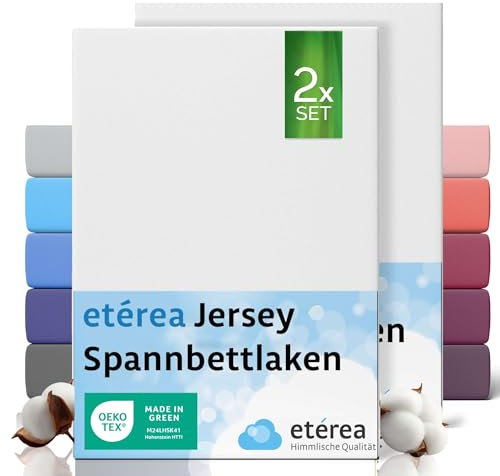 etérea Jersey 2er Set Spannbettlaken 80x160cm - 80x180cm Weiss bis 20 cm Höhe - 100% Baumwolle Spannbetttuch Oekotex - Kinder Doppelpack Bettlaken 80x160 cm - 80x180 cm - White