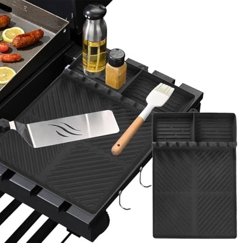 Tappetino Multifunzione per Barbecue da Cucina,40.5×29.5cm Tappetino per Grigliare in Silicone con Texture in Silicone,Protezione in Silicone Portautensili,per Spezie,Bottiglie e Utensili per Barbecue