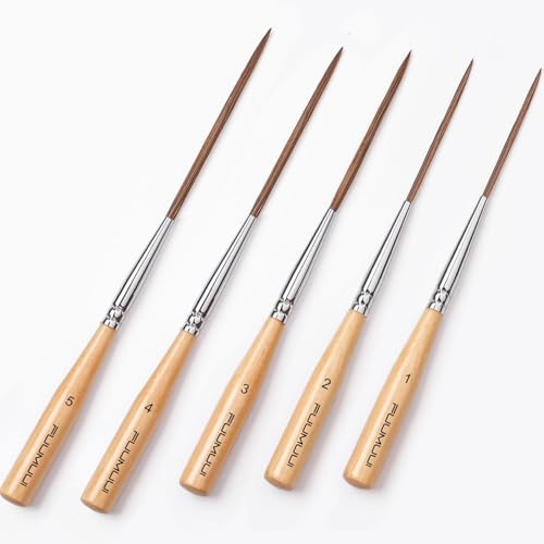 Fuumuui 5PCS Long Liner Brush with UK Design Patent - Natural Ox Hair for Watercolor, Gouache, Ink & Acrylics - Detailing Artist Tool