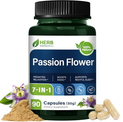 HERBENENERGYflow Passion Flower Extract Capsules, 90 Count. Health Supplement for Relaxation Support, Boosting Mood & Restful Sleep Support. | Non-GMO, Vegetarian Capsules w/Pasiflora Chamomile.