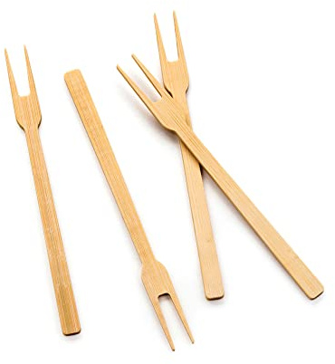 RSVP International Compostable Bamboo Serving & Cocktail Picks, Appetizer Fork, 50-Count, 6