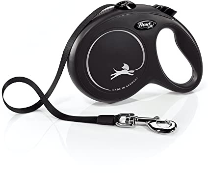 FLEXI New Classic Tape Retractable Dog Leash for Large Dogs Upto 110 lbs. – 16 ft., Black | Tangle Free Pet Walking Leash with One-Handed Brake, Pause, Lock|German Quality Product
