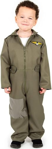 PRETEND TO BEE Airforce Pilot Dress Up Costume for Kids, 3-5 Years, Green