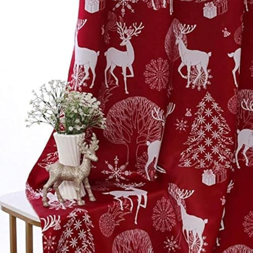 LORDTEX Deer & Snow Print Christmas Curtains for Living Room and Bedroom - Thermal Insulated Blackout Curtains, Noise Reducing Window Drapes, 52 x 63 Inches Long, Burgundy Red, 2 Curtain Panels