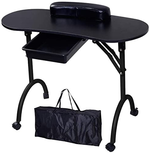 Beltom® Maniküretisch 98x77x44 cm mit Schublade Nageltisch Tragbaresmanikürtisch Mobilesmanikürtisch 9,5 KG - Schwarz