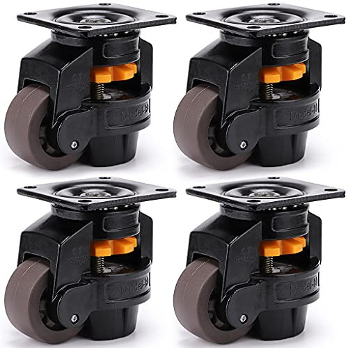 Skelang 4 Pcs Leveling Castor, 80F Workbench Castors Heavy Duty, Retractable Plate Casters with Nylon Wheels, Total Loading Capacity 2000kg