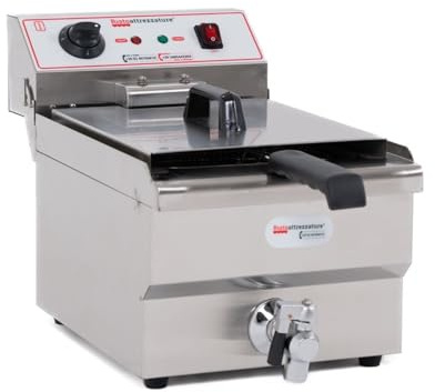 Ristoattrezzature Friggitrice Elettrica Singola Vasca, Professionale in Acciaio Inox - con Rubinetto di Scarico - 13 Litri, Capacità Olio 10 Litri - 220 Volt