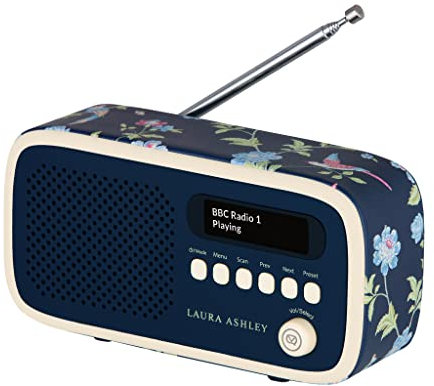 Laura Ashley Portable DAB Radio with Bluetooth - Built-in Rechargeable Battery Powered Radio - Digital DAB Radios Alarm Clock with Dual Alarms & Sleep Timer - DAB+ Radios Mains Powered - Elveden Navy
