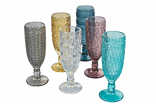 Set 6 flute 160 ml in vetro colorato, Geometrie