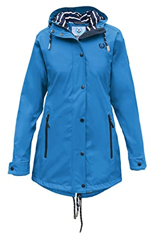 MADSea Damen Regenmantel Friesennerz 620 | halblanger wasserdichter Regenparka | winddicht mit maritimen, weiß/blauen Innenfutter, Blau, Größe:38