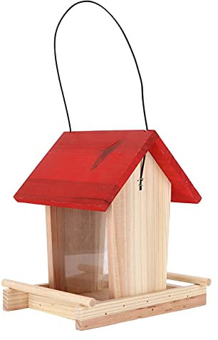 SOONHUA Vogelhaus, Holz-Vogelhaus, Vogelfutterhaus aus Holz, rot, für den Außenbereich, hängende Vogelfutterhaus für Garten, Hof, Dekoration