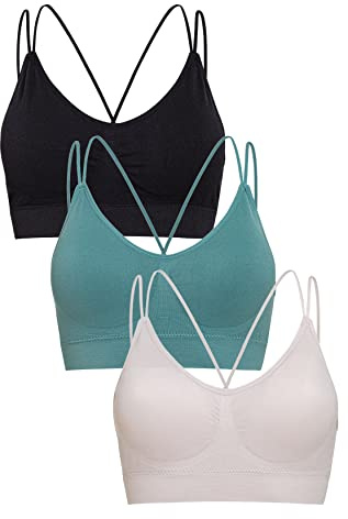 Channo Sujetador Deportivo de Licra Casual Cómodo sin Aros y sin Costuras, con Relleno Extraíble - Pack de 3, Multicolor B, S/M