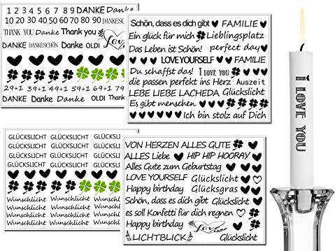 Kerzentattoo kerzen tattoofolie für bis zu 280 Kerzen Kerzentattoo-Folie verschiedene Motive Wasserschiebefolie |dekorieren Sprüche Glückslicht Lieblingsmens Wunschlicht Kerzensprüche (mix 1)