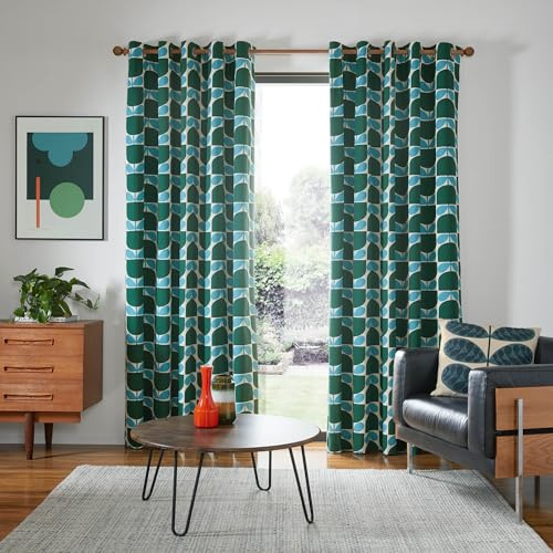 Orla Kiely Block Stem Jade Lined Eyelet CurtainsCurtain Size: Width 167cm (66) x Drop 228cm (90)