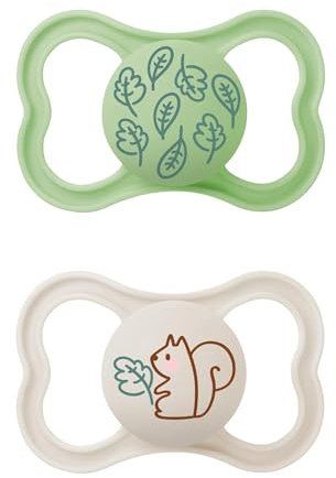 MAM Supreme Schnuller im 2er-Set, Baby Schnuller für eine gesunde Zahn- und Kieferentwicklung, beugt Hautreizungen vor, mit Schnullerbox, 6-16 Monate, Blätter/Eichhorn