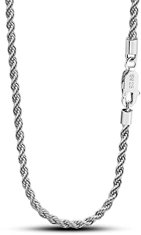 Dankadi Collier à Corde Fin 3MM pour Pendentif en 925 Argent, Chaîne Tressée à Maille Enrouler Plaqué Or 16-30 (40-76CM) Design Italien Cadeau Bijoux Fête Anniversaire pour Homme Femme (24, Argent)