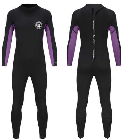 Lemorecn Kids 3mm Back Zip Full Wetsuit for Boys Girls Toddlers(4131blackpurple-12)