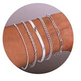 LOLIAS 5 Pcs Silver Bracelet for Women Stainless Steel Bracelet Stacking Bracelets Rope Cuban Figaro Bead Chain Bracelets Link Charm Silver Bracelets Set Jewellery for Women