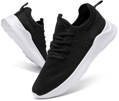 DLWKIPV Mens Trainers Slip On Sneakers Breathable Cushioned Black_White 6