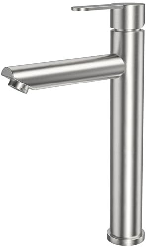Rubinetto Bagno Lavabo alto, Dolinvo Rubinetto Bagno in Acciaio Inox, Rubinetto bagno per Lavabo da Appoggio Acqua Fredda e Calda Disponibile, Nichel spazzolato, Basso Rumore, Installazione Facile
