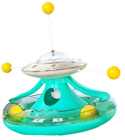 MagiDeal Katzenbälle Bahnspielzeug Drehteller Bahnball Katzenleckerli-Spender Spielzeug Lustiges Spielzeug mit 5 Bällen 2 Ebenen Katzen Turm Spielzeug Jagen