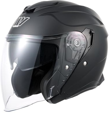 MY Casque Moto Jet Scooter 835, Homologué ECE 22.06 avec Double Visière pour Hommes et Femmes (Noir Mat, XL)