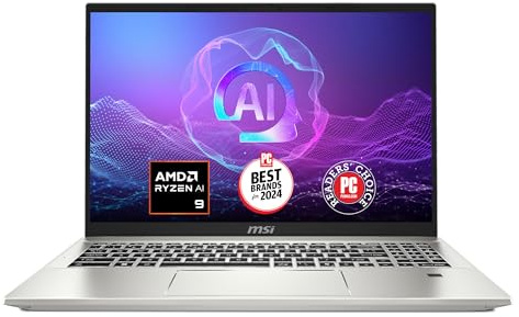 MSI Prestige A16 AI+ (2024) Computer portatile aziendale QHD+ da 16 pollici: AMD Ryzen AI 9-365, grafica Radeon, LPDDR5x da 32 GB, SSD NVMe da 1 TB, Type-C, WiFi 7, Win 11 Home: Urban Silver