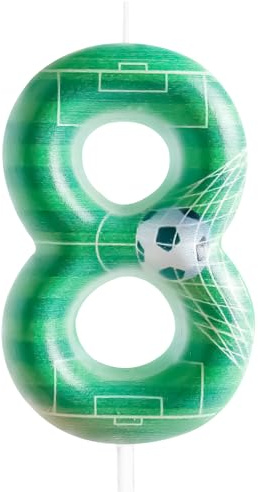 Vela de Cumpleaños Número 8 con Temática de Fútbol, Decoración de Pastel Verde con Diseño de Pelota, Vela de Fiesta para Hombres, Niños y Fanáticos
