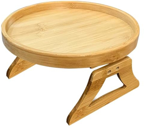 Bandeja De Mesa del Brazo del Sofá, Mesas Laterales De Sofá De Madera Natural, Mesa redo-nda De Bandeja De Brazo De Sofá Portátil, Bandeja De Brazo De Sofá para El Brazo Y Ancho