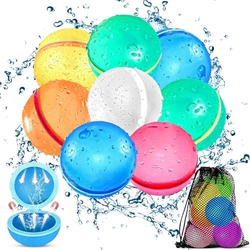 Palloncini Acqua Riutilizzabili, 8 Pezzi Gavettoni Riutilizzabili, reusable water balloons, Gavettoni Acqua Autosigillanti, Palloncini D'acqua in Silicone per Parchi Acquatici, Feste, Piscine
