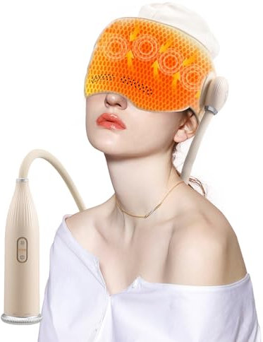 Migraine Relief Cap,Compress Head Massager with 7 Airbags and 3 Massage Modes,360° Head Pressure Relief and Relaxation,Headache Relief,Stress Relaxation & Sleep Aid,Gift for Women,Men(Off White)