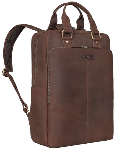 STILORD Ingo Smal Laptop Ryggsäck Läder 15,6 Tum Herrar & Damer Ryggsäck Klassisk Affärsryggsäck Elegant Reseryggsäck Dagsryggsäck Äkta läder Farbe:Sapelli-brun