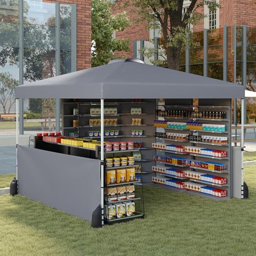 GOPLUS Tonnelle Pliante 3x3 M Demi-Parois, Tente de Reception Pop-Up Réglable 266/276/286CM avec Sac à roulettes, 8 Piquets, 4 Sacs de Sable, Pavillon Pliable pour Patio,Cour (3x3x2,86M|Gris)