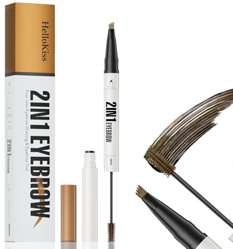 Lápiz de Cejas 3D Waterproof 2 en 1 - Doble Punta con Efecto Microblading 4 Puntas y Delineador - Cejas Naturales Pelo a Pelo, Larga Duración Resistente al Agua (Marrón Claro)
