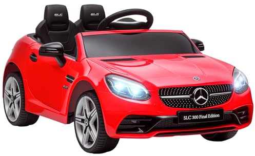 AIYAPLAY Coche Eléctrico para Niños de +3 Años, Mercedes SLC 300, Coche Eléctrico 12V, con Mando a Distancia 2,4 G, Ruedas Traseras con Suspensión, Faros LED, Música, USB, Motor Doble, Rojo