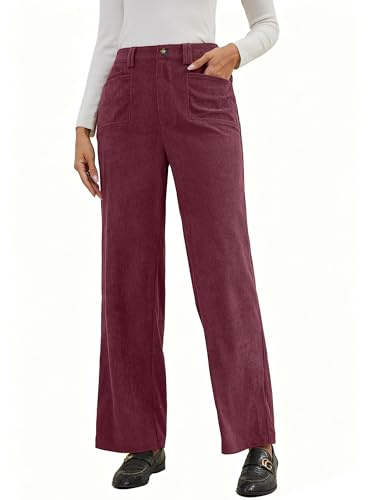 Eddoyee Stretch Corduroy Pants Women Wide Leg Straight High Waisted Fall Casual Pants 2025 Cropped Trousers Trendy Outfits, Tyrian Purple, S