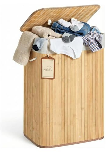 Cesto para Ropa Sucia Plegable con 1 Bolsa Lavable, Cesta de Lavandería de Bambú con Tapa, 72L Capacidad, para Baño y Dormitorio