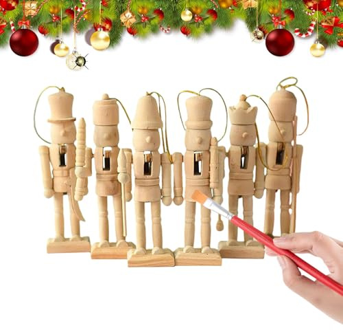 6 figuras de cascanueces de madera para personalizar, 13 cm para pintar tu propio cascanueces de madera, figuras decorativas para pintar, figuras de Adviento, figuras de madera, decoración de mesa