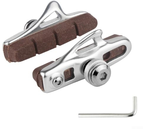 För kolfiber vägcykel fälgbromsklossar par 55 mm C-bromsblock med aluminiumlegering och gummi med sandstyrspår för skydd (silver)