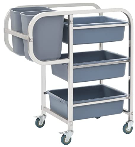 Hoopleep Stainless Steel Kitchen Cart with 5 Plastic Containers, 82x43.5x93 cm, Rolling Utility Serving Trolley with Wheels and Brakes, for Home Storage and Dining Room Transport