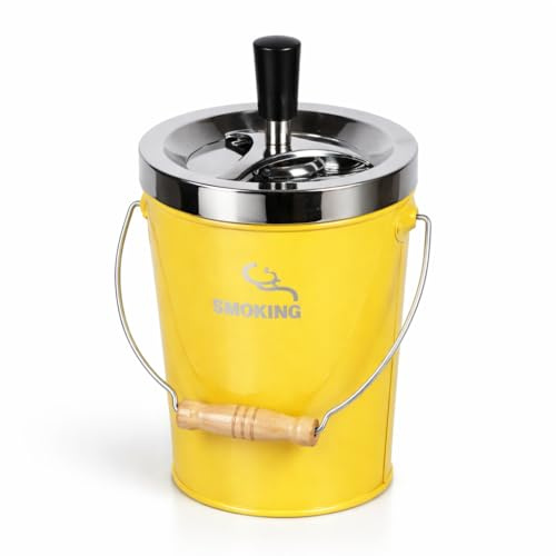 Topshop24you Drehaschenbecher XXL Metall mit Deckel – Ø 13 cm, windfester & geruchshemmender Aschenbecher für Balkon, Terrasse & Haushalt (Gelb)