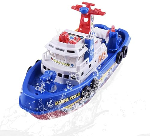 La Barca Giocattolo dei Pompieri - Barca dei pompieri con spruzzo d'acqua,Impermeabile con spruzzo d'acqua | Per l'utilizzo in doccia, vasca, bagno, nuoto, spiaggia, esterni, estate, Pasqua, compleann