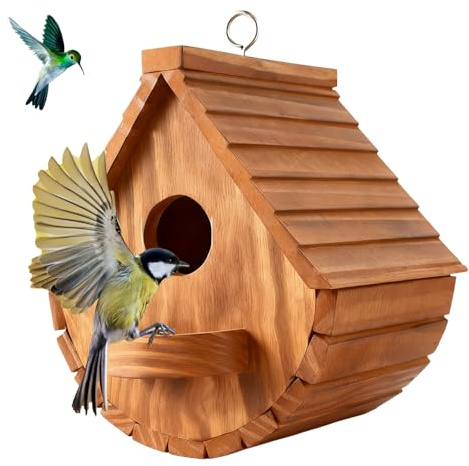 Nichoir Oiseaux Extérieur, Nichoir Oiseaux Sauvages en Bois, Cabane Oiseaux Exterieur, Design Demi-Lune, 15,3 x 17,5 x 20 cm, Résistant aux Intempéries