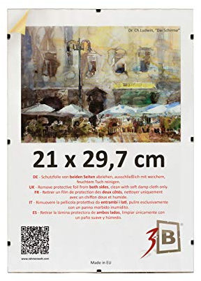 3-B Lot de 5 Cadres sans bordure CLIP 21x29,7 cm (A4) - Cadre à Clip avec verre acrylique